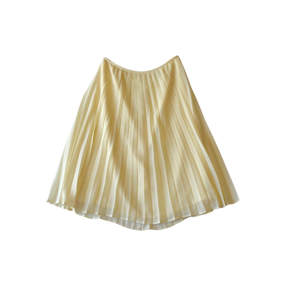 Vintage Yellow Pleated Chiffon Midi Skirt Petite Size 6P